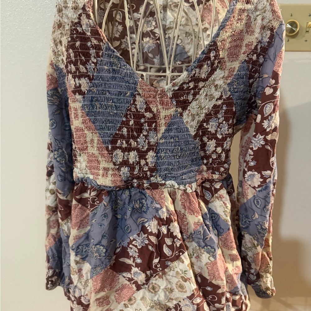 Maurices Floral Patchwork Blouse - Blue and Brown